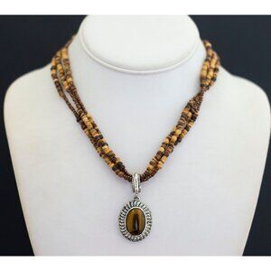 Vintage Beaded Tiger's Eye Necklace, 18 Inches by Avon - G35